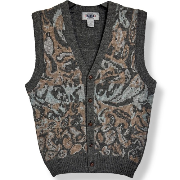 Vintage Grandpa Sweater Vest Size Small Knit Ugly Normcore Preppy Design 80s 90s - Picture 1 of 8